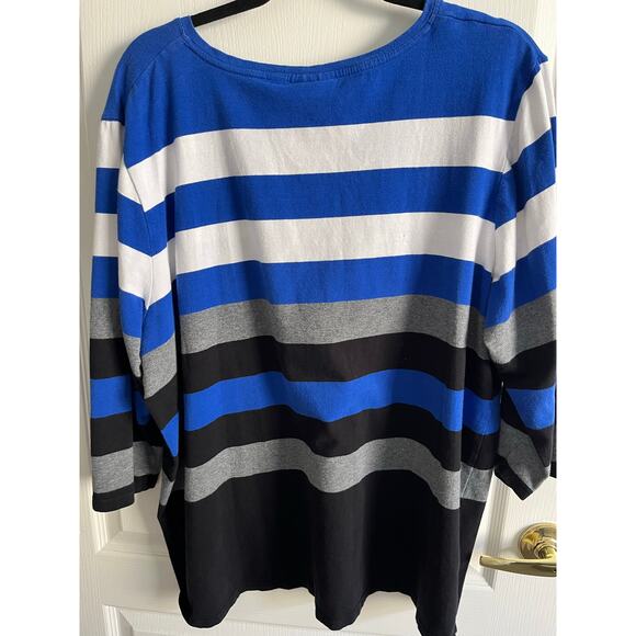 ONQUE Casuals 2X Navy Turquoise Gray Top 3/4 Sleeve Stretch Cotton Spandex Woman - Picture 4 of 4